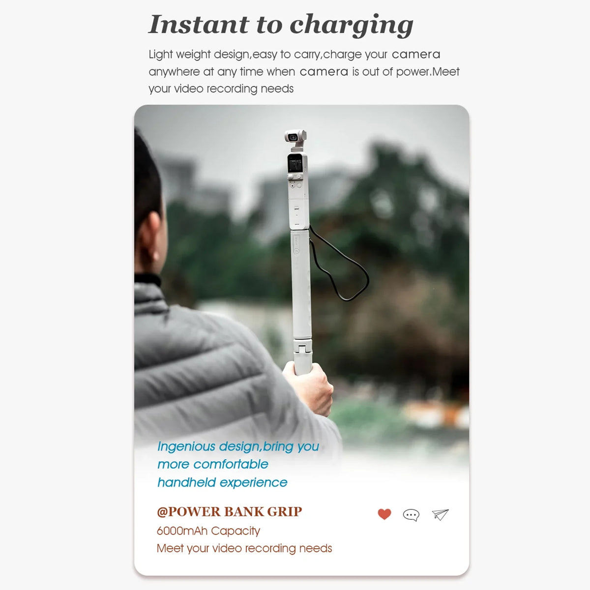 ON for PALM FIMI Handle Charging Port Walmeck with Battery Replacement 9 Multifunctional Action FIMI Screw Action 2 6000mAh 10 Large PALM Bank 2 OSMO Inch 1/4 USB Grip hero Capacity Power 8 GoPro