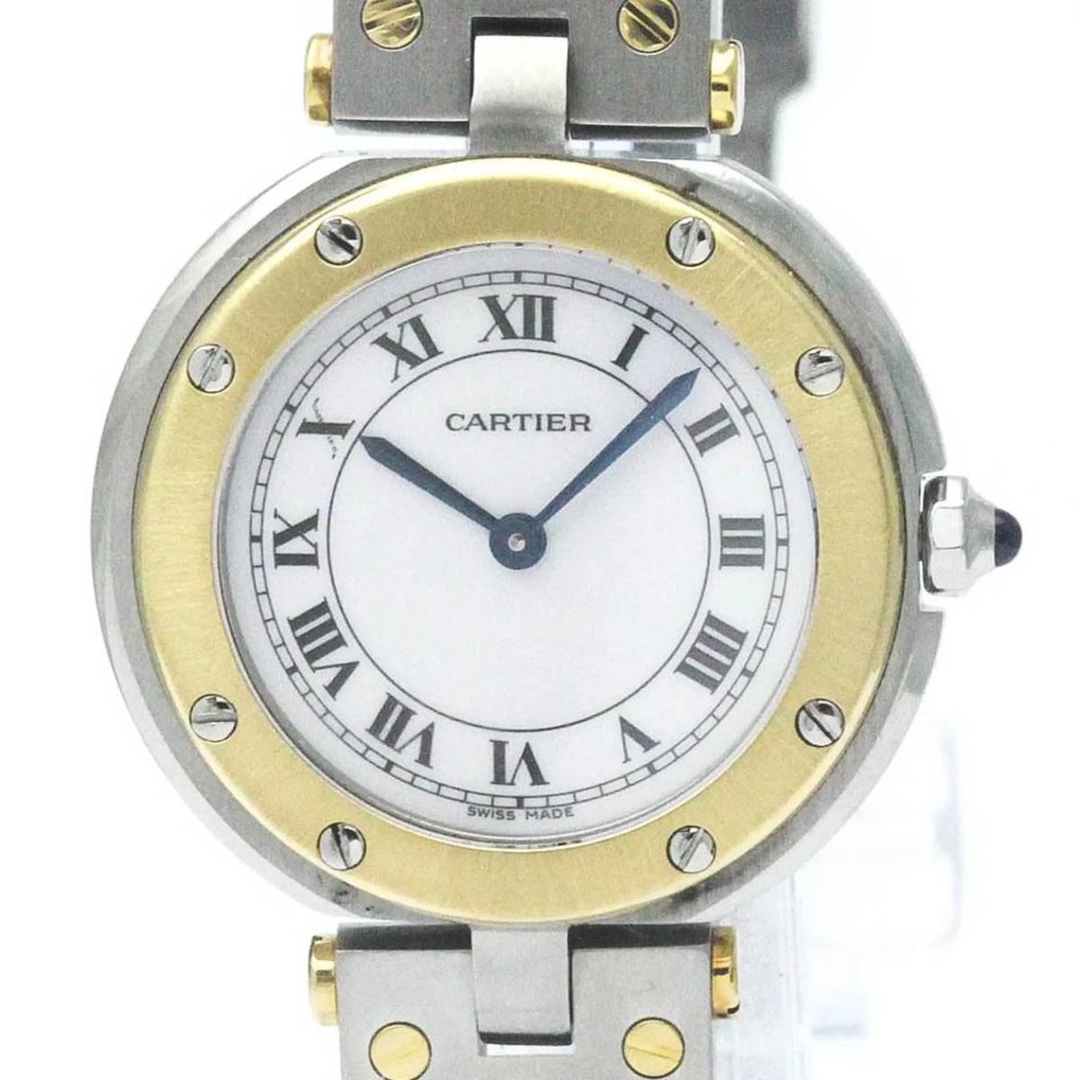 Polished (Good) CARTIER 18K Steel Quartz Gold Watch BF568475 Ladies Santos Pre-Owned Round