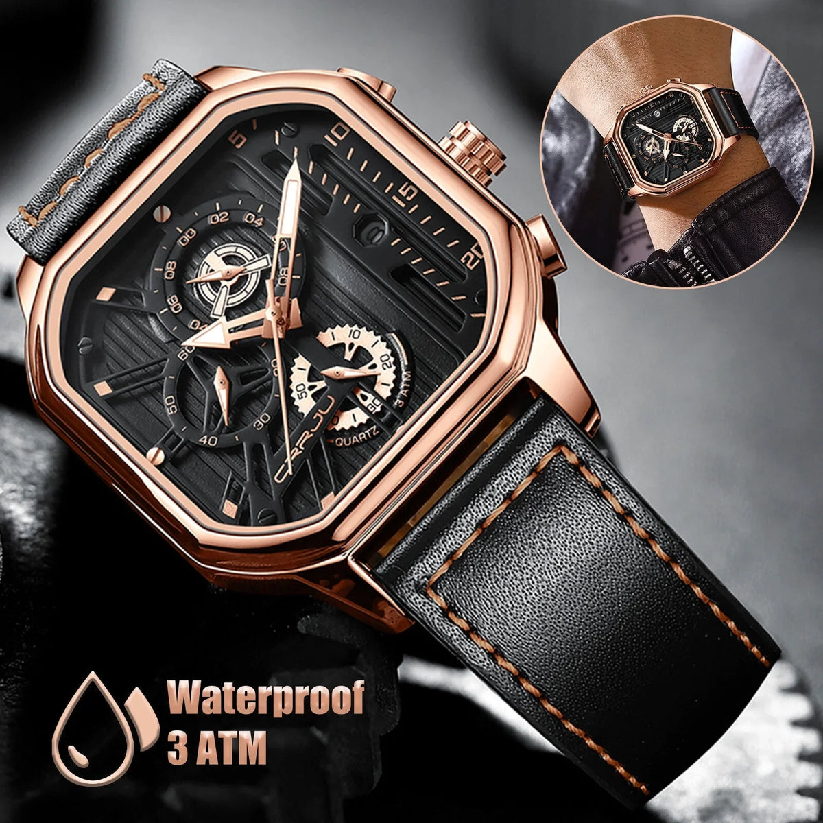 Chronograph Business Waterproof Leather Quartz Date Luxury Watch Men's Luminous