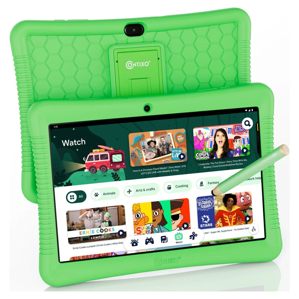 Stickers Case Model) & Kids with Smart (Value Storybooks Bundle Disney Tablet Kid-Proof Kickstand 64GB, and Android 80+ Green & Watch Includes 10" Contixo (2023 $400), Stylus, -