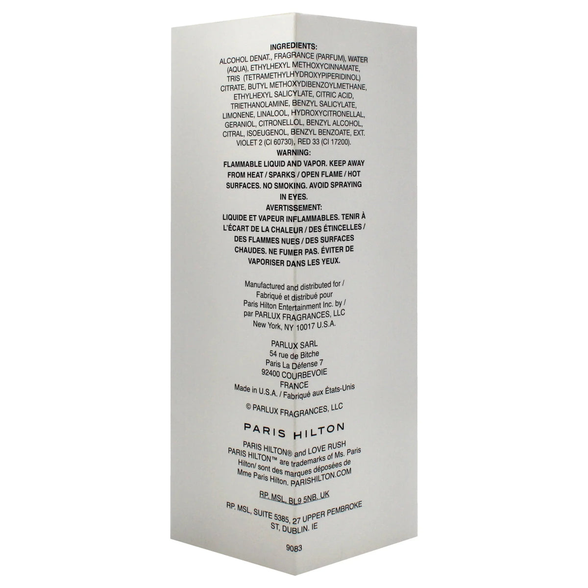 Spray 3.4 oz Love , Rush Hilton Paris EDP