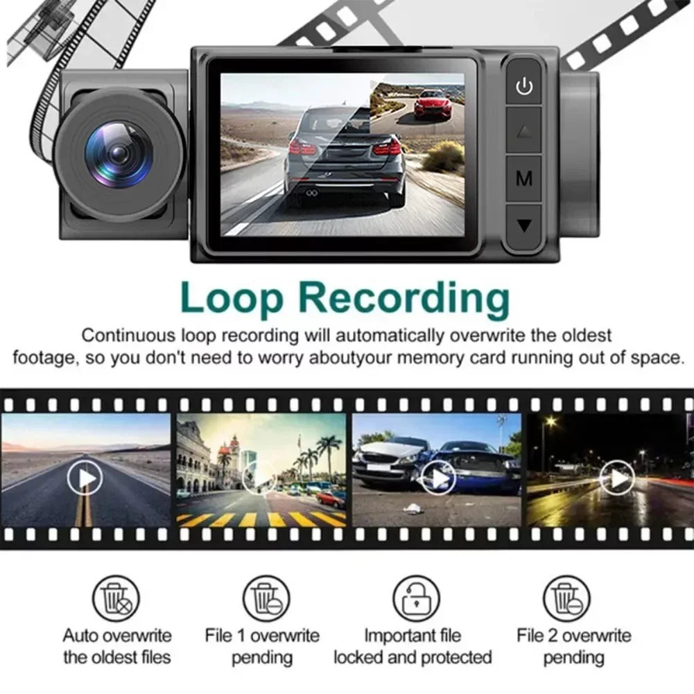 Cam Driving Video Front Camera Car HD Triple 2\\\" Dash DVR Recorder Lens Rear And