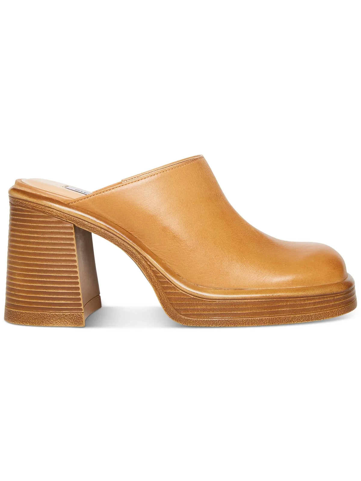 STEVE Slip Square 1" Platform Shoes Womens Flirtie Leather Toe Brown Padded Clogs MADDEN Heel 8.5 Block M On Goring