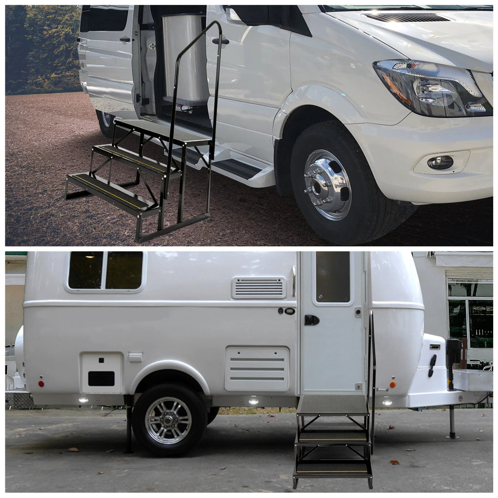 Rail W/ Hand-railing Steps for Trailer HECASA Steel Camper Armrest 3 Side Travel Load Trailer Stairs Universal RV Hand