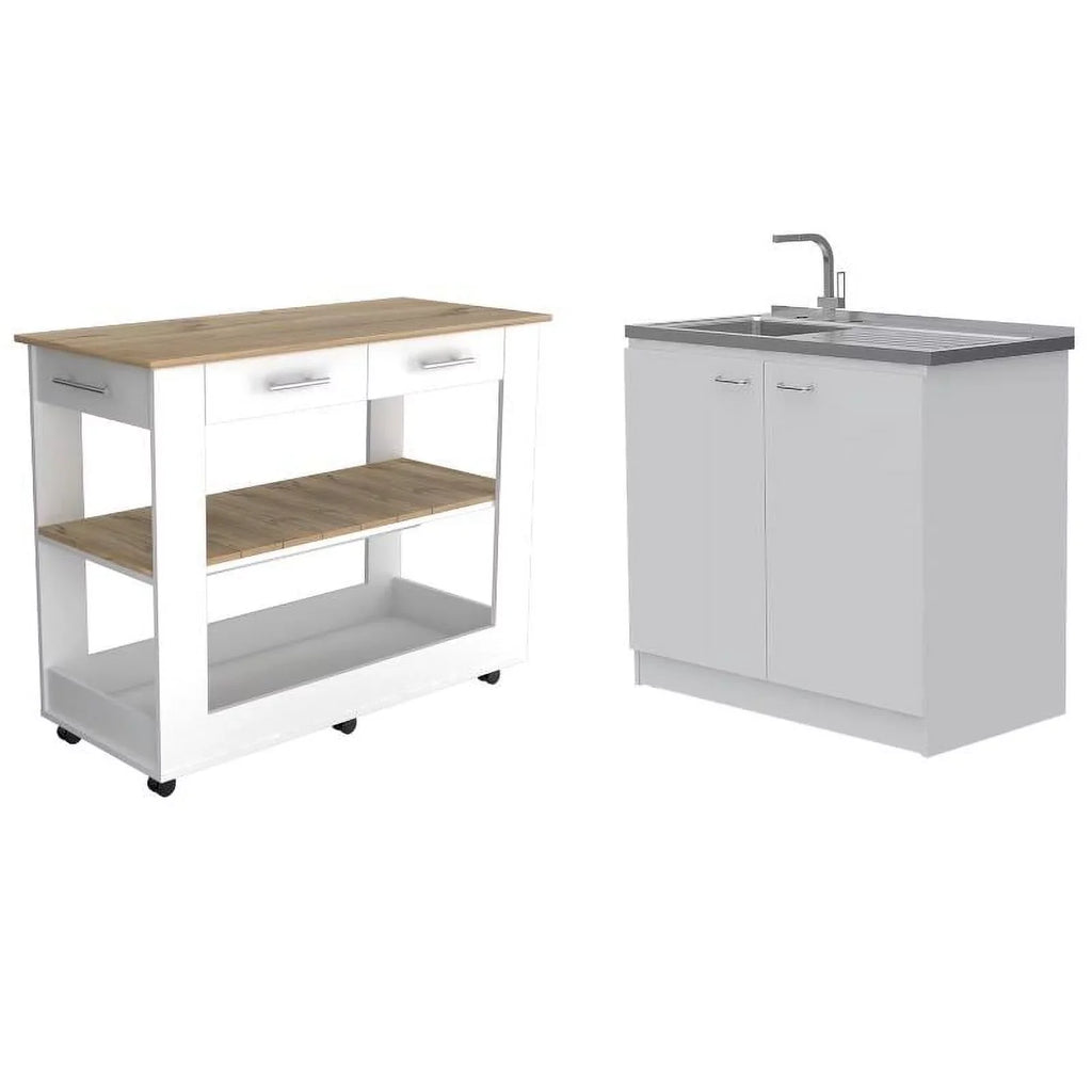 2-Piece Home Square Island Wood Sink Kitchen Set with and Utility