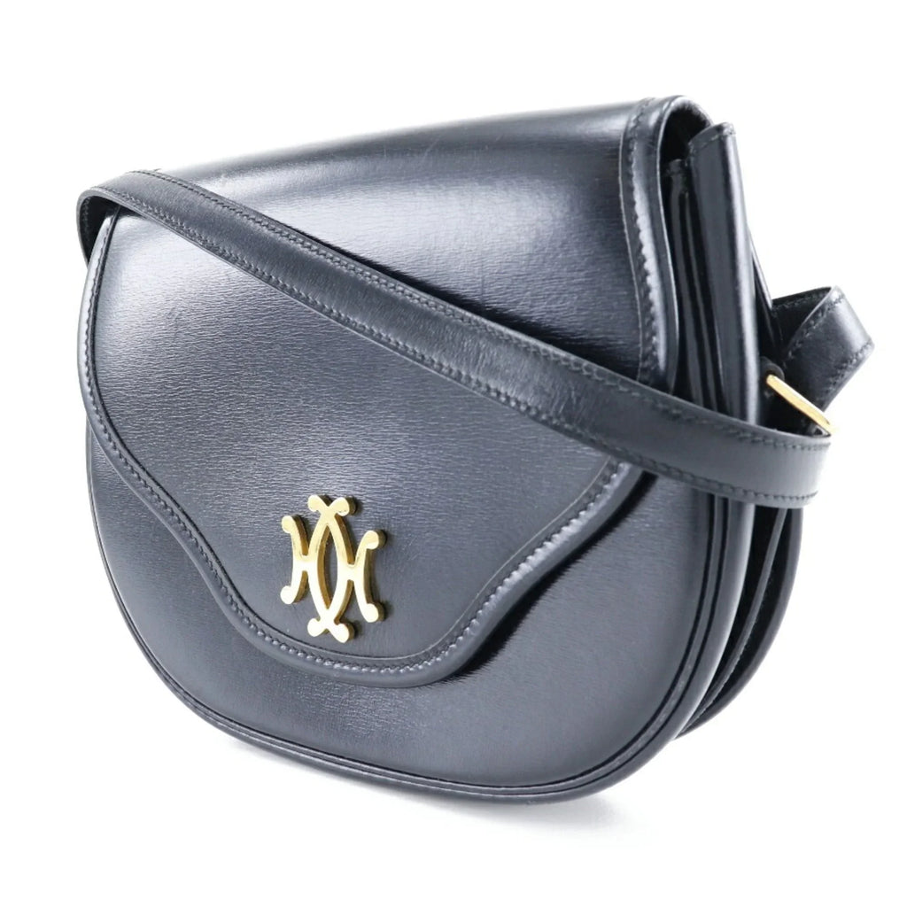 Pre-Owned France Calf Vintage Double Button Shoulder Bag Made Hardware in 〇M Black/Gold Hermes Ladies HERMES 1983 Crossbody H Snap (Fair)