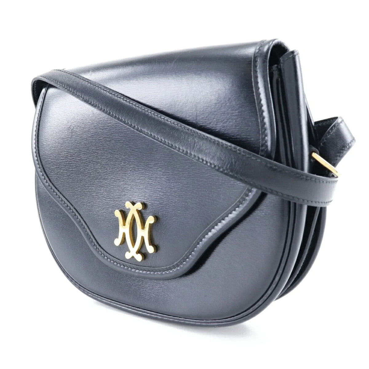 Pre-Owned France Calf Vintage Double Button Shoulder Bag Made Hardware in 〇M Black/Gold Hermes Ladies HERMES 1983 Crossbody H Snap (Fair)