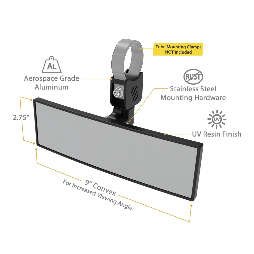1.85” Mirror PSM21009-185 Tube View Scosche Clamps Panoramic with 9” BaseClamp
