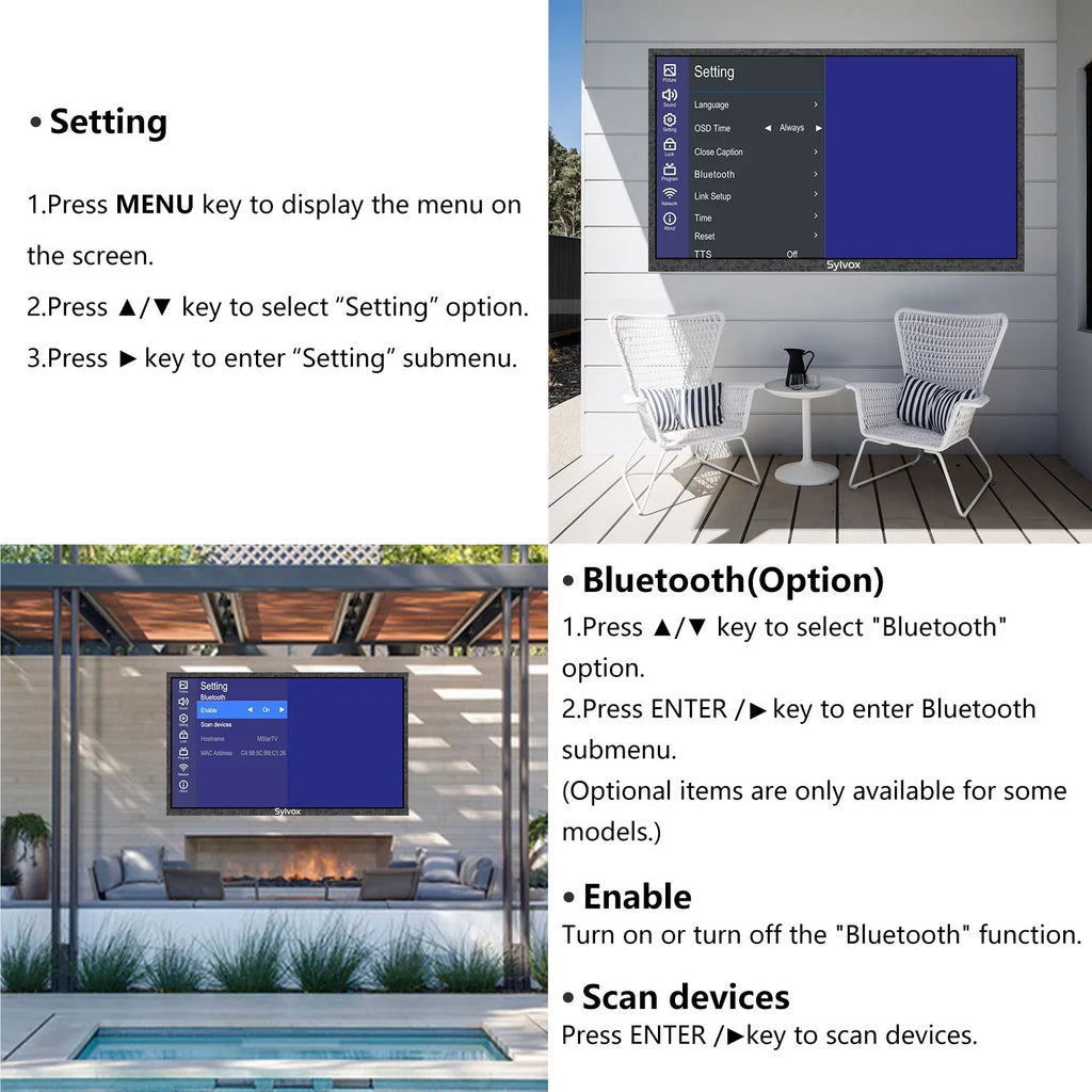 UHD SYLVOX Series) 2000 (Pool exterior Nits with Waterproof 4K 43" TV, Smart Sun TV IP55 Full