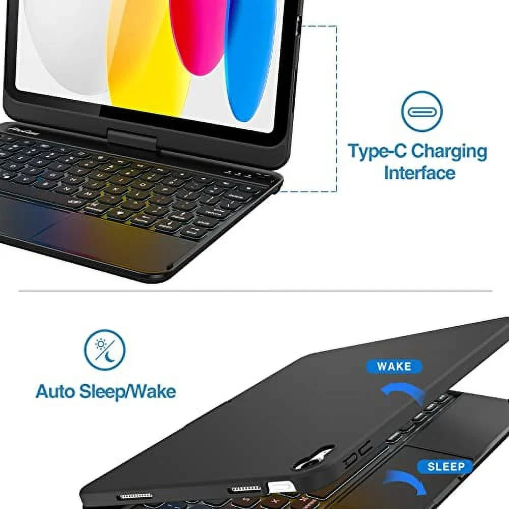 iPad 10th for Generation Touchpad 10th iPad Case Gen inch Color –Black ProCase for 10.9 Backlit 360 Multi-Touch with 7 Keyboard Rotation Degree Trackpad, 2022 Case Keyboard