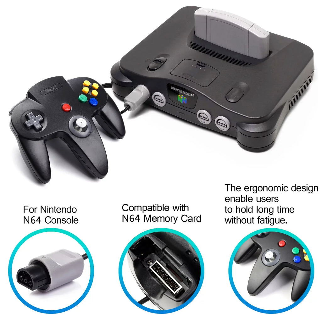 64-bit pad 2 (Black) 64 N64 Game Ultra N64 Classic Pack for Game System Joystick Video iNNEXT Console N64 Controller, Wired