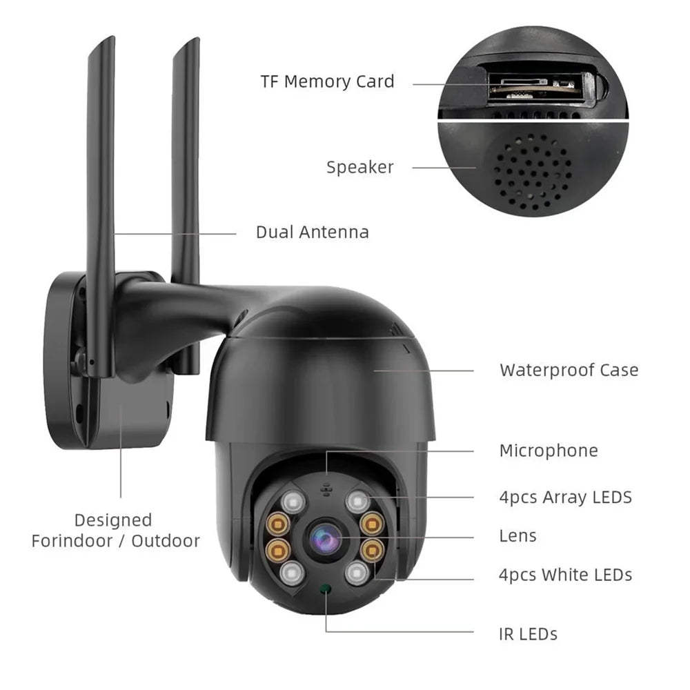 Camera and Audio, 2.4G with Surveillance 4MP exterior, Full Motion Color for Detection Wifi Vision, LISUEYNE Security Multi-Platform Wireless Night Siren, 2-Way Cameras Pan/Tilt