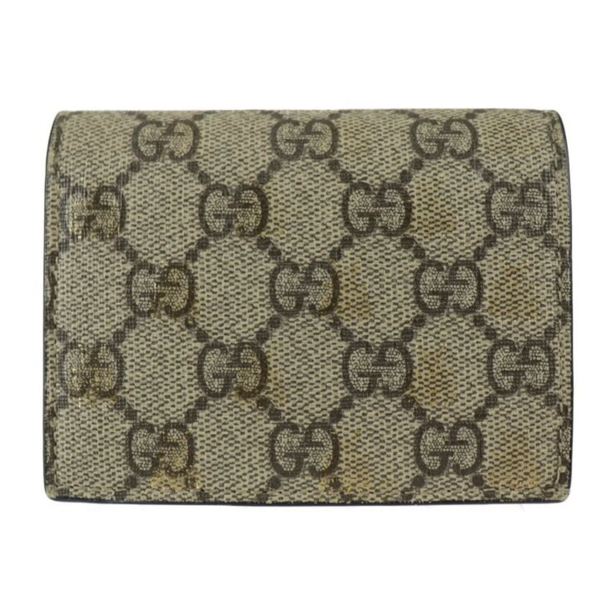 GG Pre-Owned Black 508757 Supreme (Good) Bee Compact BEE Gold Leather Canvas Beige Brown Bifold Wallet