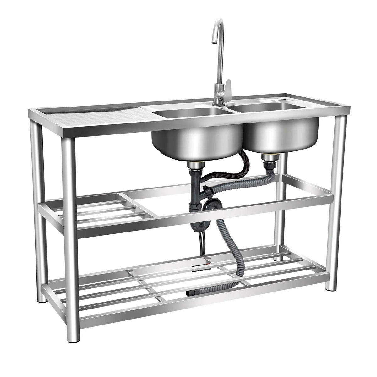 Stainless Utility w/Faucet Bowls Catering Kitchen Catering +Shelf Drainboard Bowl Bowl Sink 2 Prep Sink Kitchen 2 Prep Catering Sink 304 w/ Bowls Home Table Commercial Table Prep Steel Kitchen