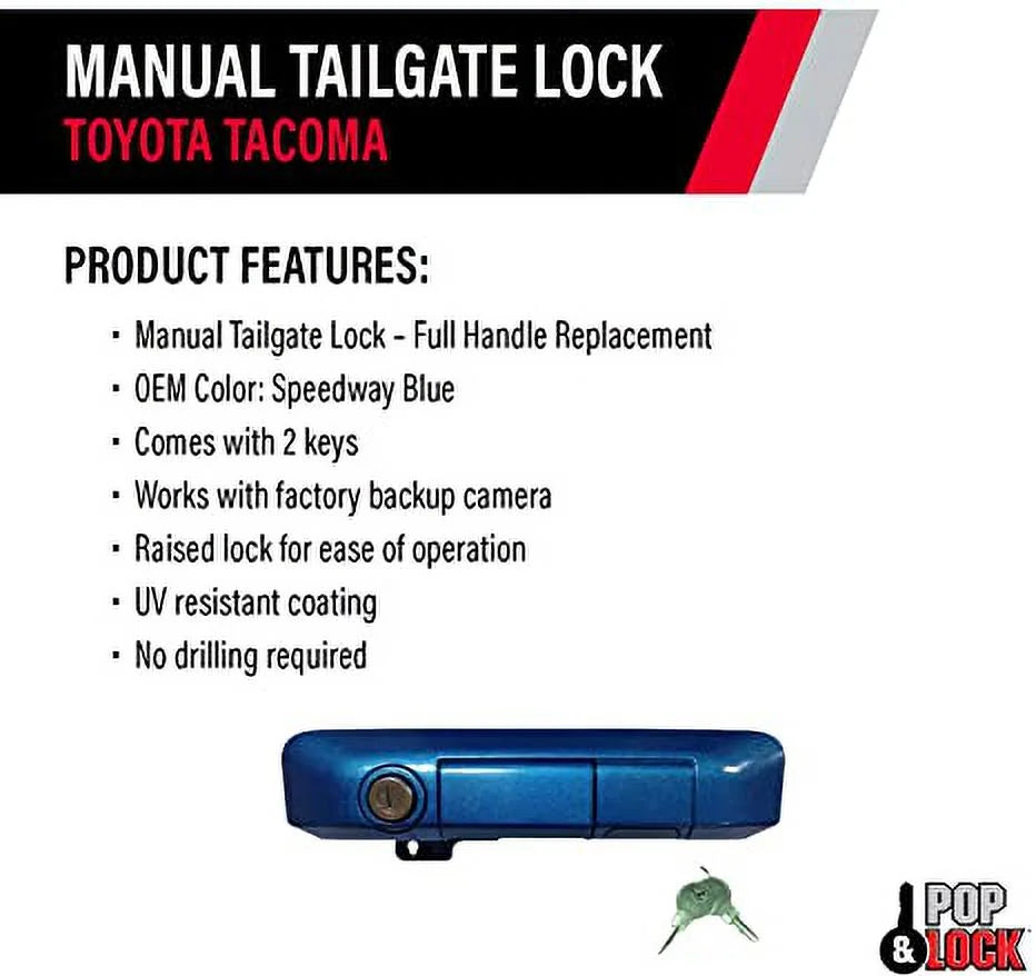 for Lock Tacoma Blue PL5507 (Standard Pop Nautical & Lock Tailgate Metallic Manual Lock)
