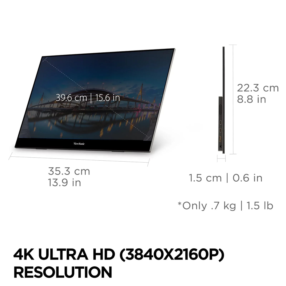 2 C, OLED Monitor VX1655-4K-OLED UHD 15.6 with in 60W Way Smart Mini Cover Inch Speakers, Portable Stand and Dual Powered ViewSonic USB with 4K HDMI, Built