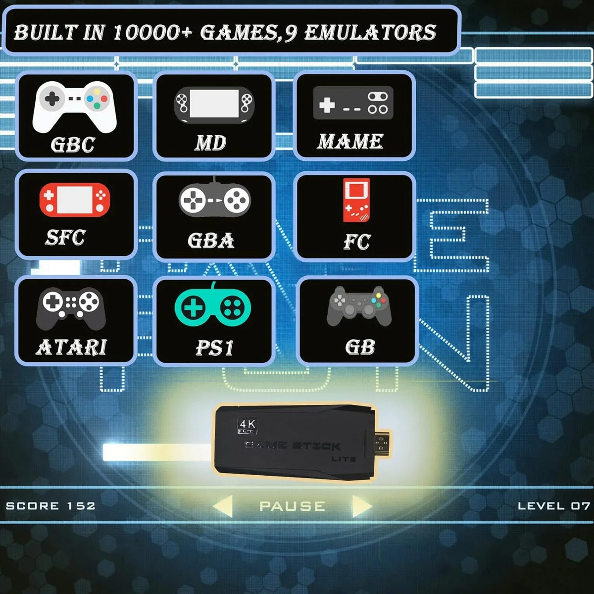 Wireless in 4K Play with Stick Game High HD Emulators,Plug Retro Output and for Wireless TV Games,9 10000+ Classic Game Dual Controllers 2.4G Video Definition Console,Built