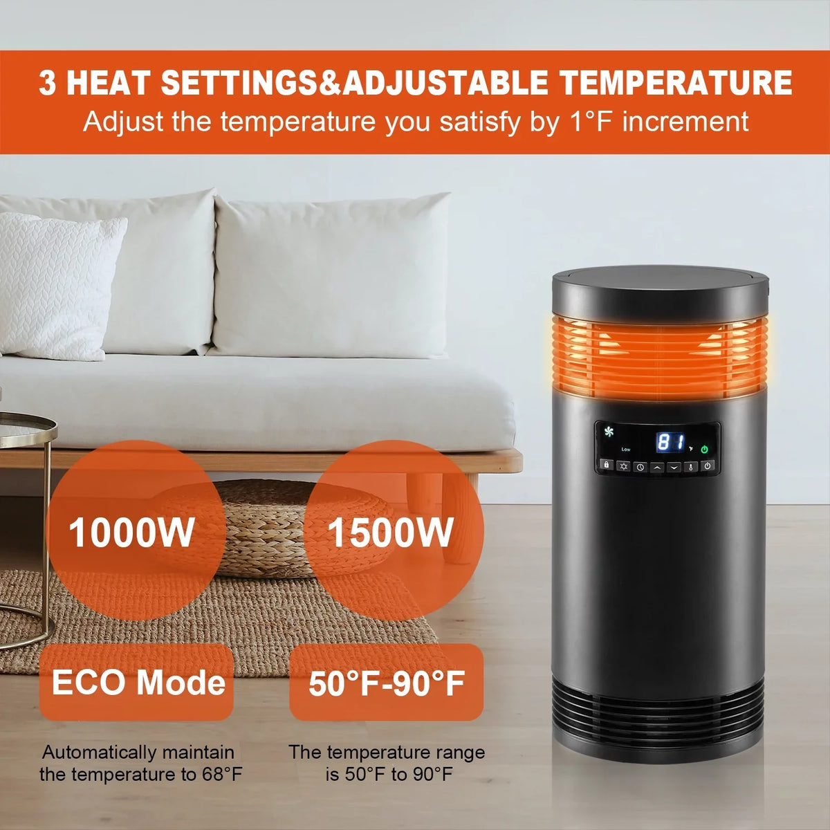 Heater Office 360° Heater PTC Desk Thermostat, Surround for Use, Safety 1500W Protection Heater Office Fan Mode, Portable with Electric with Only Indoor for Ceramic Space