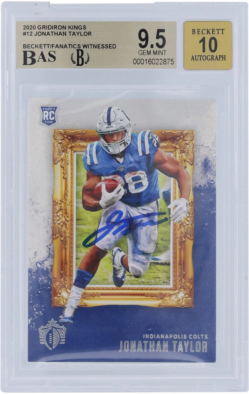 9.5/10 Beckett Gridiron Panini Taylor #GK-12 Kings Card - Jonathan Fanatics Certified 2020 Witnessed Colts Indianapolis Authentic Autographed Fanatics Rookie Authenticated