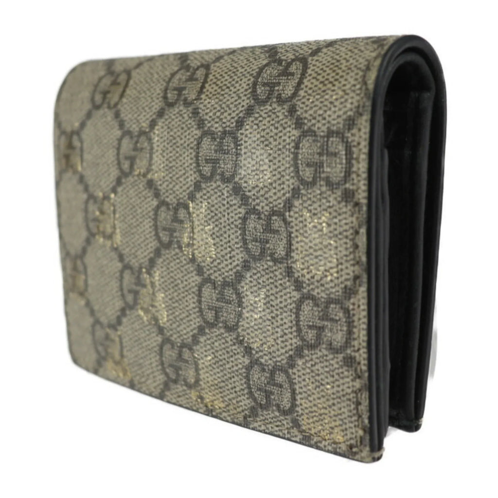 GG Pre-Owned Black 508757 Supreme (Good) Bee Compact BEE Gold Leather Canvas Beige Brown Bifold Wallet