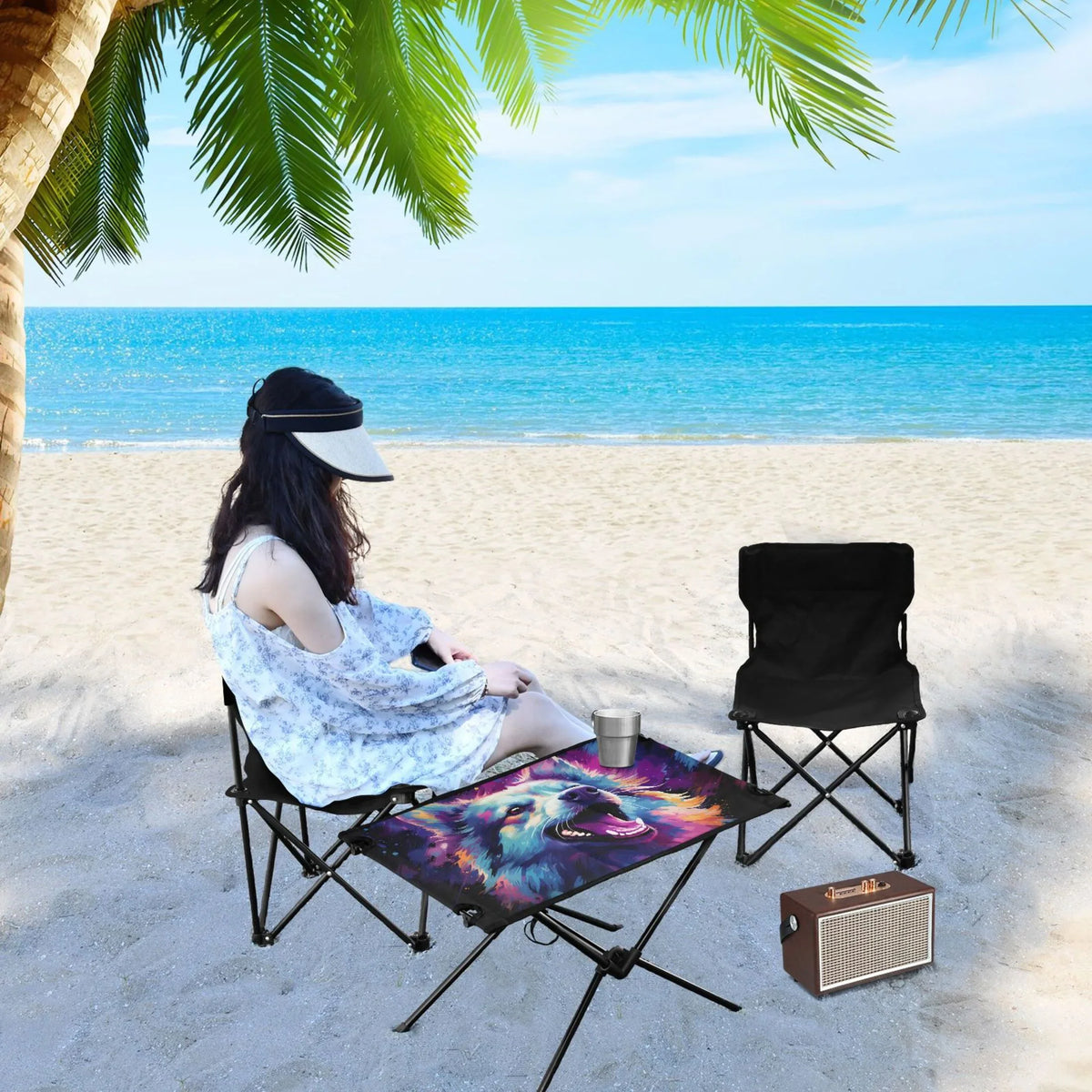 with Foldable Compact Bag Camping Picnic Beach Cool Fishing Table Hiking Wolf exterior Abstract for Table BBQ Portable Storage Table