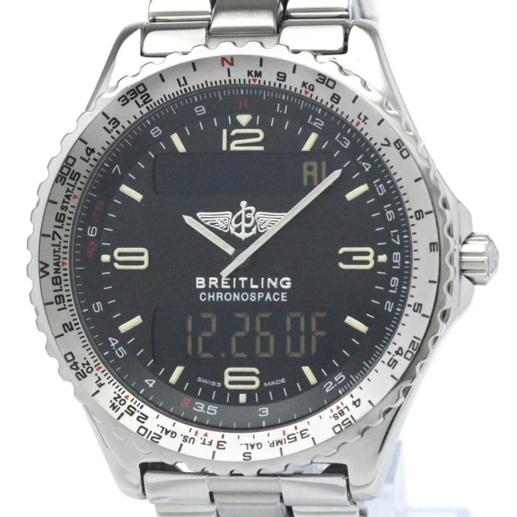 Quartz (Good) BREITLING Pre-Owned Steel BF563779 Polished Chronospace Watch A56012.1 Mens