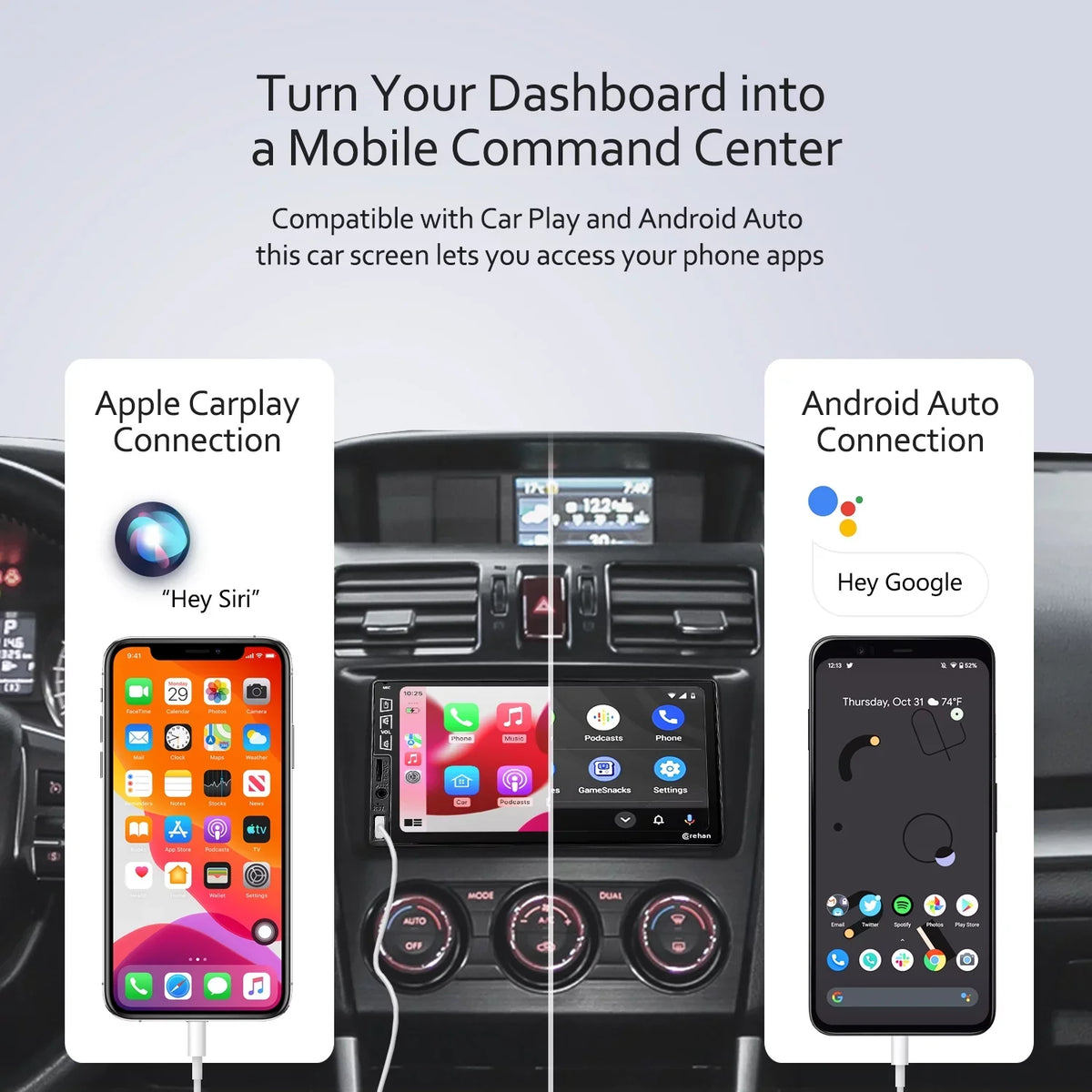 IPS Inch Complimentary Bluetooth with Screen Compatiable Din Mirror Car Double Multimedia Player Camera Auto, Stereo Corehan 7 Radio Android Backup with Carplay, Touch Link - Car