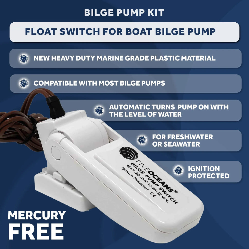 LPH GPH (29mm) Float Oceans Five 7571 Inside / Bilge - Kit, 12-Volts, 2000 Pump 1-1/8-Inch Diameter with Switch FO3616-C2 Automatic Hose, Heavy-Duty