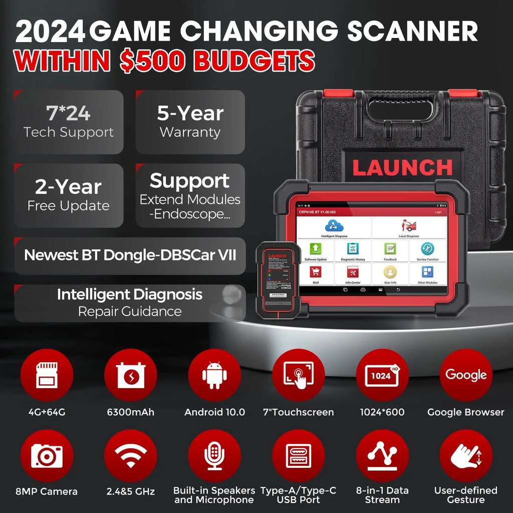 CRP Scanner All Coding,Bi-Directional Full for DOIP,FCA LAUNCH BT Vehicles,ECU 2024 Control,CANFD Tool AutoAuth Scan 919E OBD2 with Diagnostic X431 System