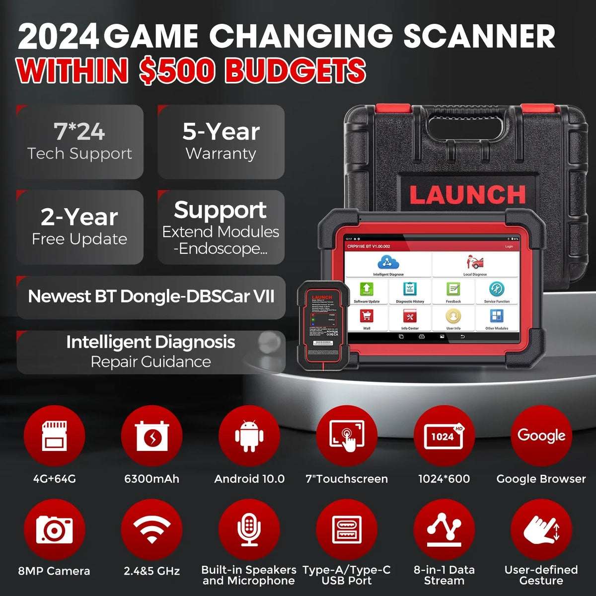 CRP Scanner All Coding,Bi-Directional Full for DOIP,FCA LAUNCH BT Vehicles,ECU 2024 Control,CANFD Tool AutoAuth Scan 919E OBD2 with Diagnostic X431 System
