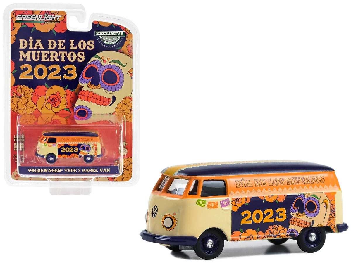 Van Greenlight Exclusive" Beige Panel "Dia Diecast "Hobby with Series Volkswagen 1/64 Blue Muertos 2 2023" los Top Model by de Car Orange and Type