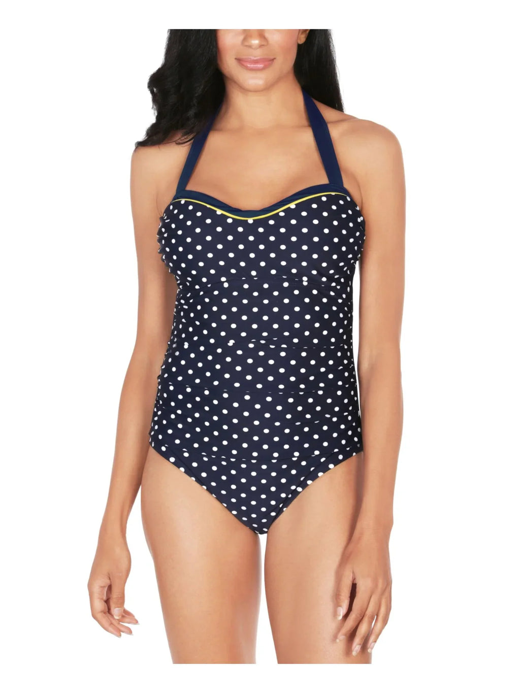 Tummy Stretch Cups Coverage Moderate Swimsuit Piece One Polka NAUTICA M Fixed Sweetheart Navy Women's Control Tie Dot