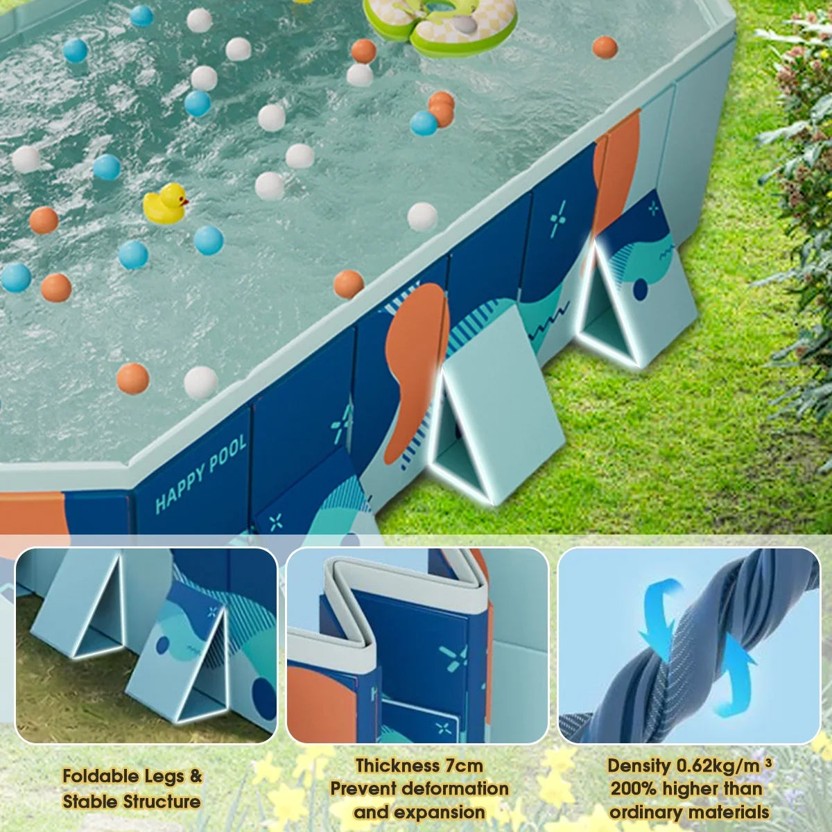 Collapsible Pool Garden Kiddie Swimming Ground Pool Backyard(Blue) 113" for Above Non-Inflatable ANJORALA