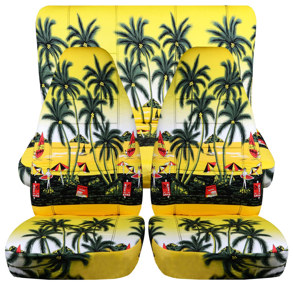 Fits Covers: Yellow Print Palm - Setr w wrangler Seat Tree Hawaiian 2003-2006 Full LJ Jeep T242-Designcovers