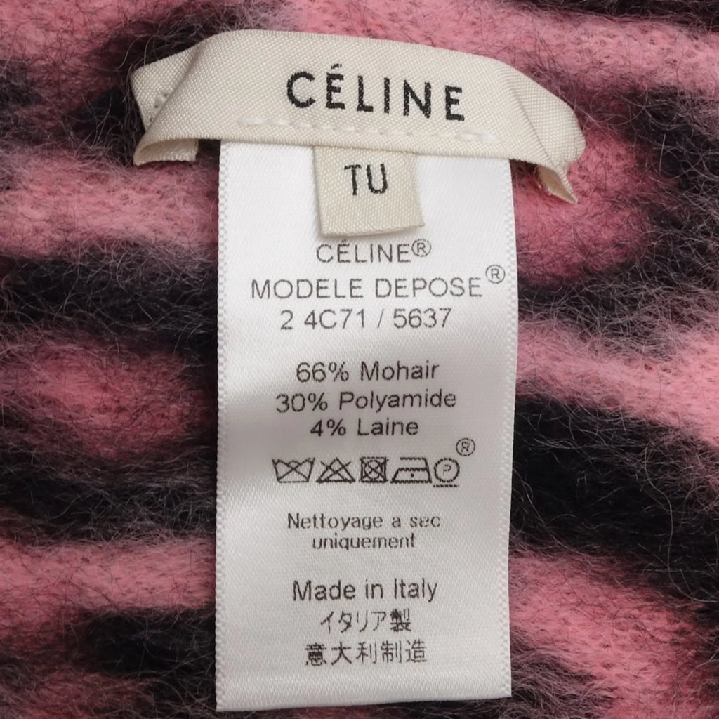 CELINE Pink x Black Leopard 180357 Nylon (Good) Shawl Pre-Owned Mohair Print Scarf