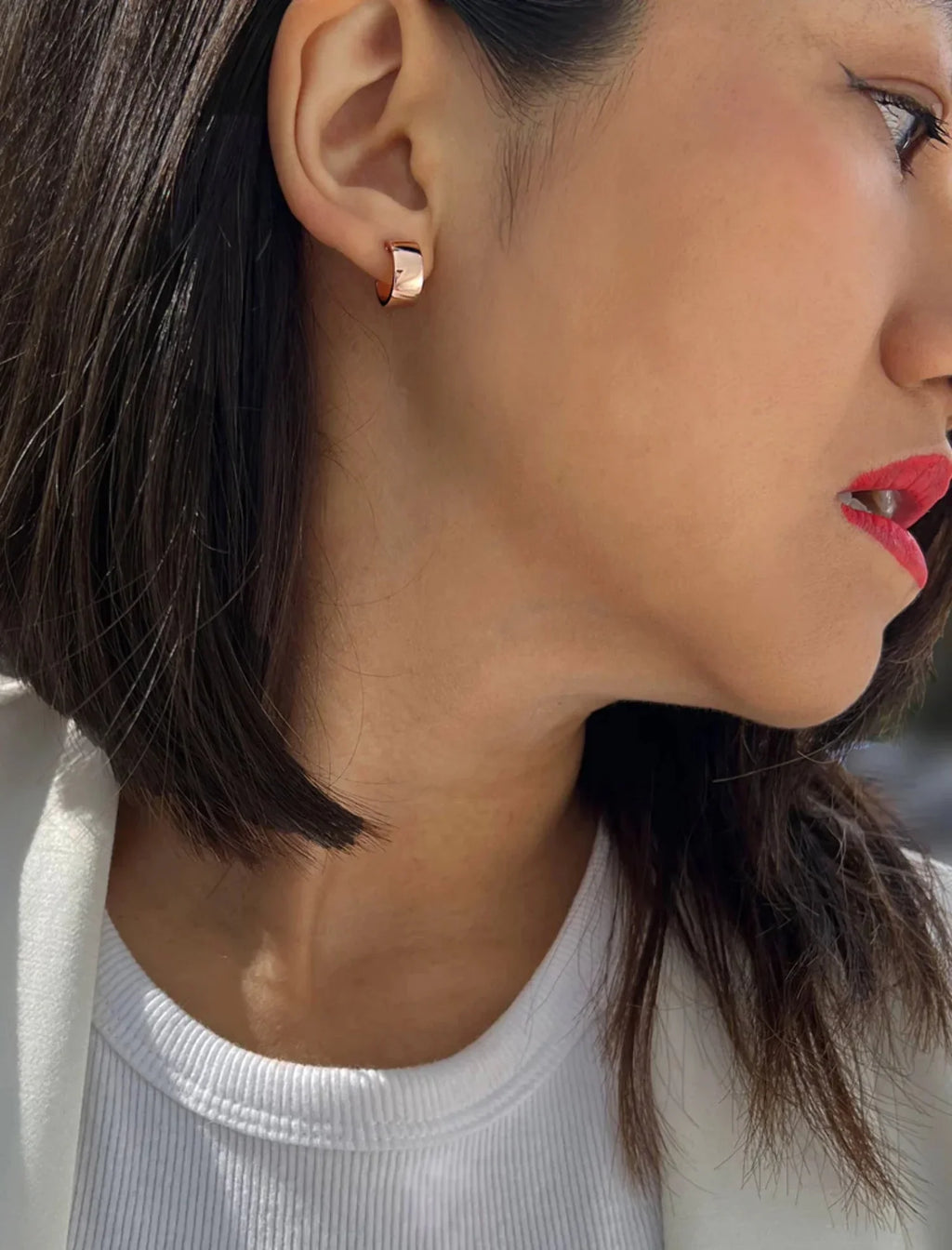 EARRINGS HOOP BOSS OVER STERLING MINI SILVER GOLD CHUBBY 18K ROSE