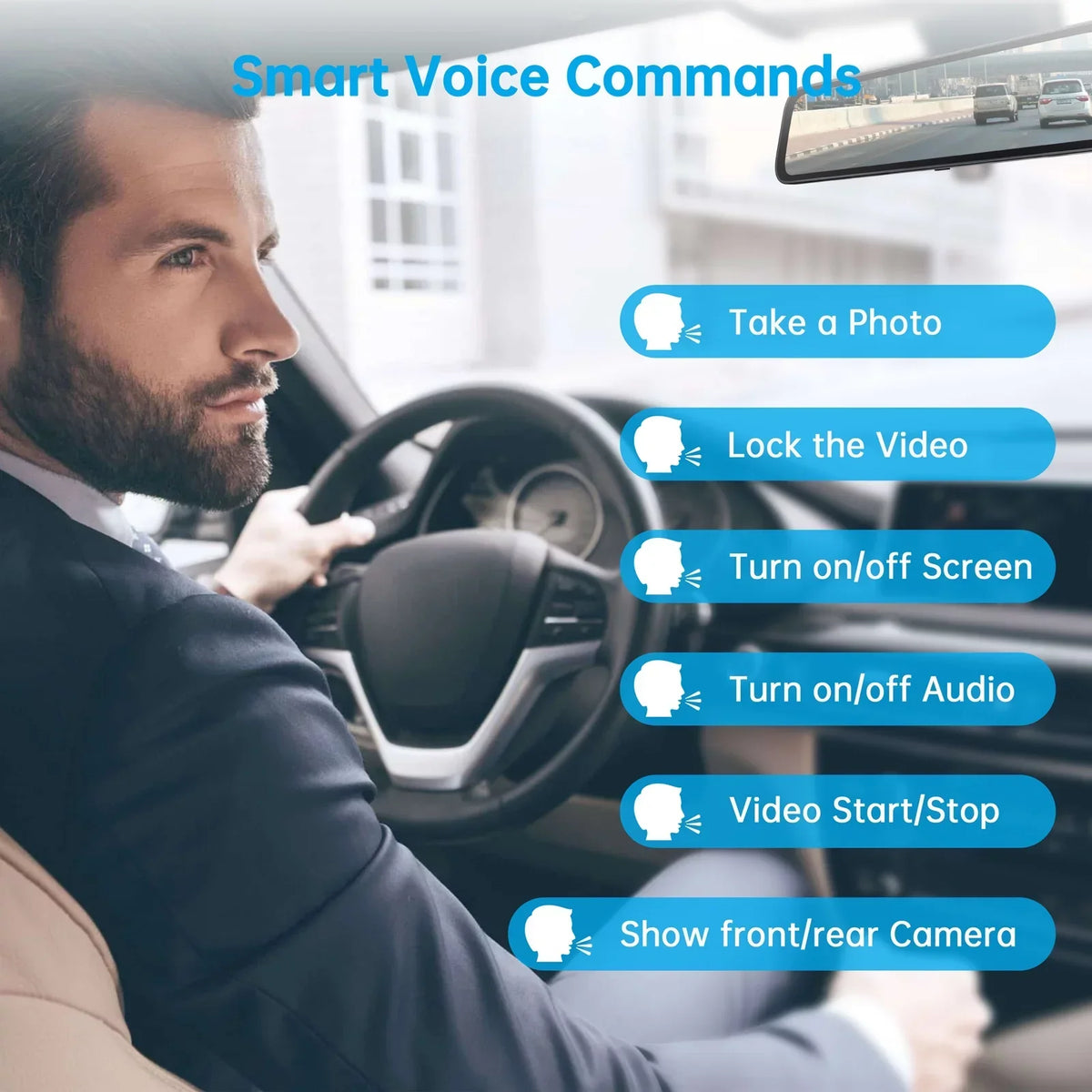 with Vision Rear Control Cam 2.5K Waterproof Voice GPS, Cam Screen, Backup Front Mirror and 12" TOGUARD w/Anti-Glare, Touch Dash Lock, with Wireless Mirror View Rear Parki Camera, Emergency Night Dash