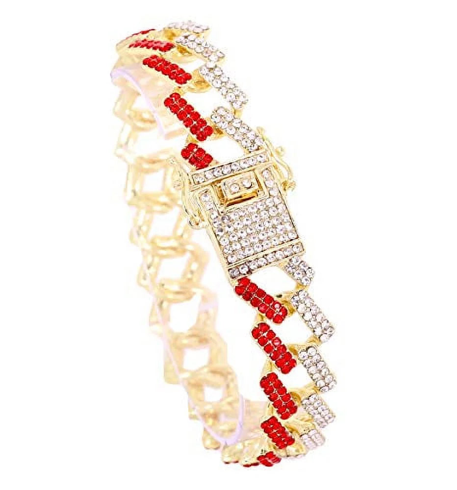 Bling-ed Watch Round Out w/Bling-ed Mens Link Luxury Red Design - Out Bracelet Blood ZZ Gold ZZ Gold L0504RNB