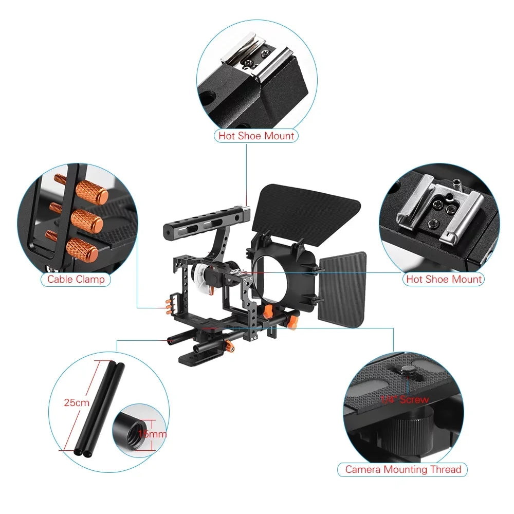 Rig System Making Box Aluminum Mirrorless ILDC for Cage Film Panasonic A7S/A7/A7R/A7RII/A7SII/A7IV GH4 w/ Camcorder Kit Camera Replacement Video for Alloy Matte Camera Moobody C500