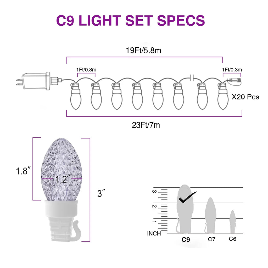 Christmas Light LED C9 exterior, String 20 Color 23ft Waterproof Bulbs Lights Changing Eva's Lights
