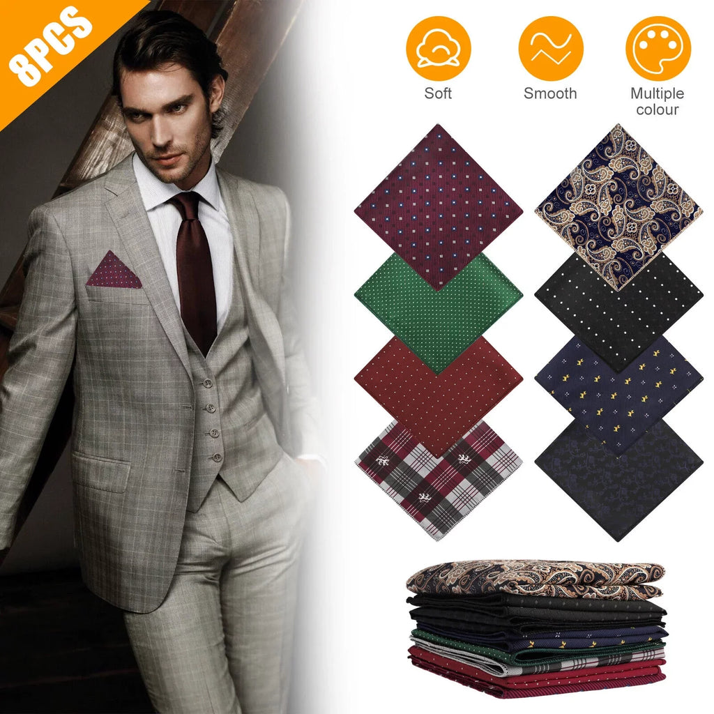 Pocket Party Men Fashion Silk Square Wedding Dot 8PCS Hanky Handkerchief Floral