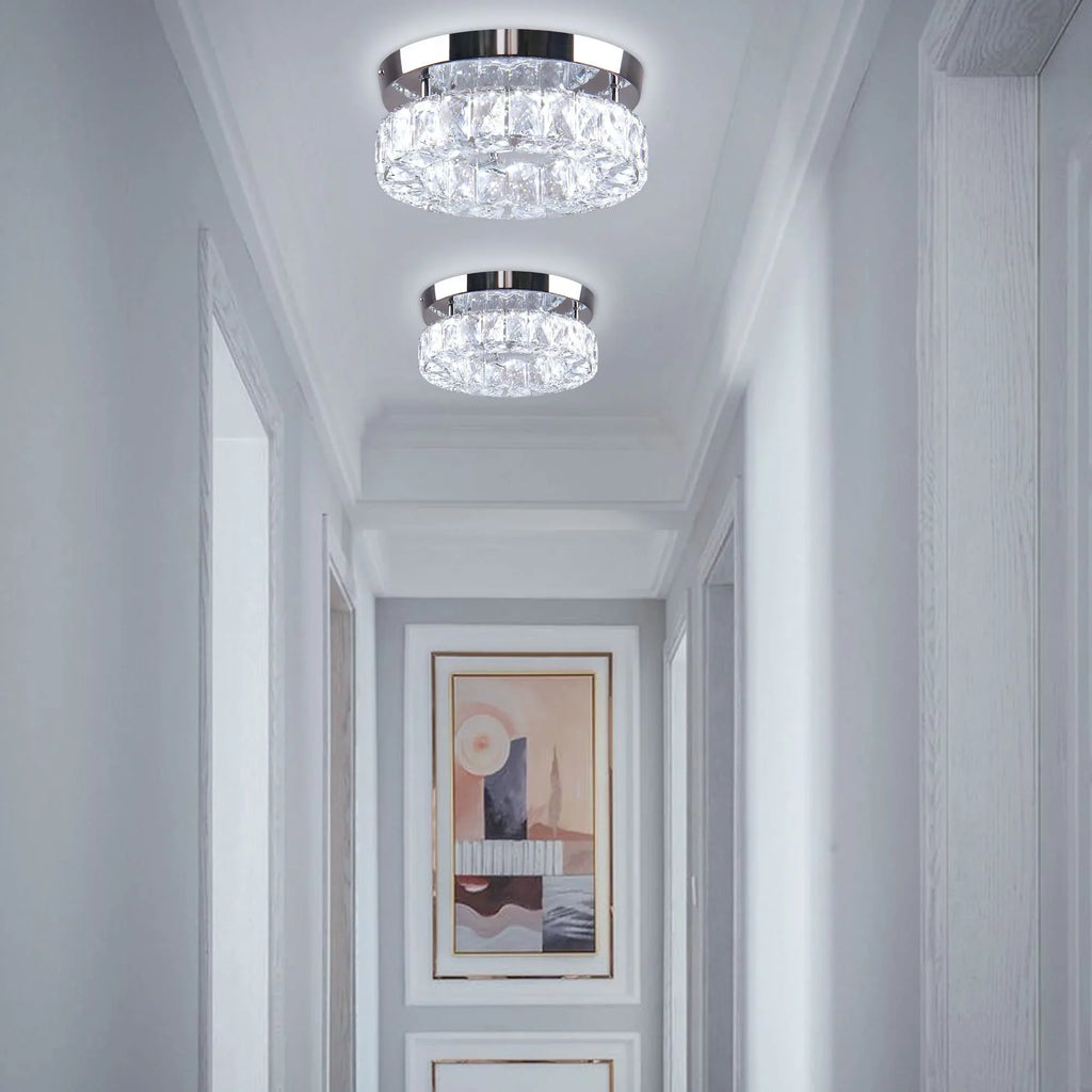 Fixtures LED Crystal 6000K Foyer Chandelier Diisunbihuo Hallway Fixture W 15 9.8" Ceiling Mini Ceiling Mount Light Light for Lamp Kitchen Flush Round