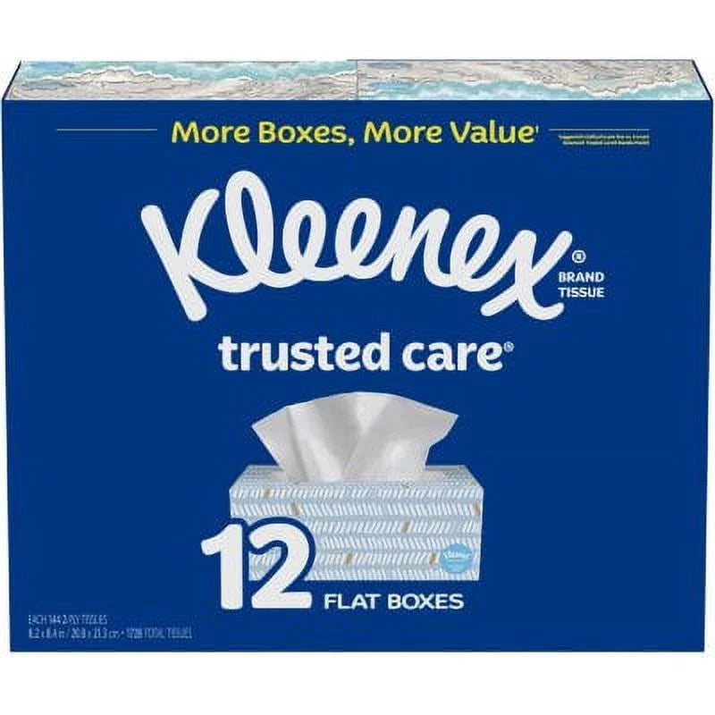 Flat Tissues, (144 Care Kleenex Facial pk.) Everyday Boxes Trusted 12 tissues,