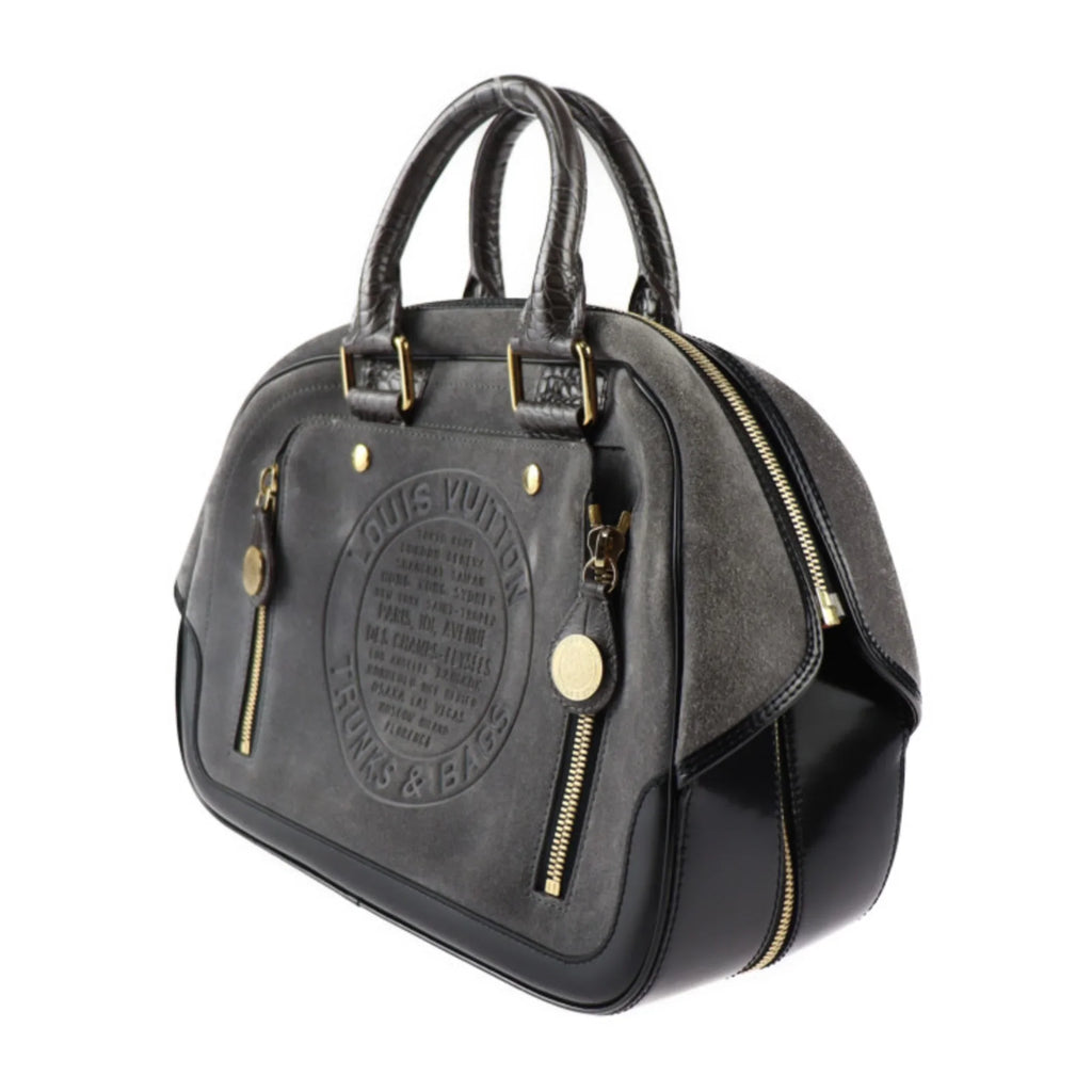 Stamp Hardware Black Gray (Good) M95237 Leather Pre-Owned Calf Handbag Suede Bag Gold GM