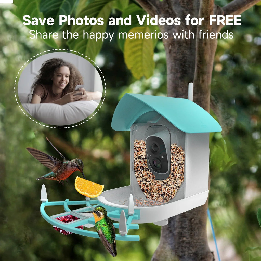 RUSUO Species WiFi Camera Proof Feeder Wireless PIR feeders Squirrel camera,Video Powered Vico 1080P Resolution Camera Wi-Fi Camera Solar Camera App AI 1080P Pristin Video