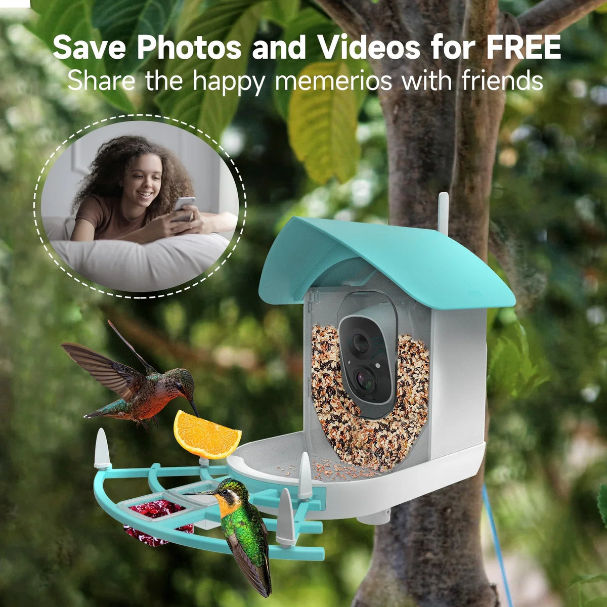RUSUO Species WiFi Camera Proof Feeder Wireless PIR feeders Squirrel camera,Video Powered Vico 1080P Resolution Camera Wi-Fi Camera Solar Camera App AI 1080P Pristin Video