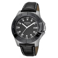 Calfskin Quartz Watch Black Made with Leather Strap Black Swiss Dial Mens
