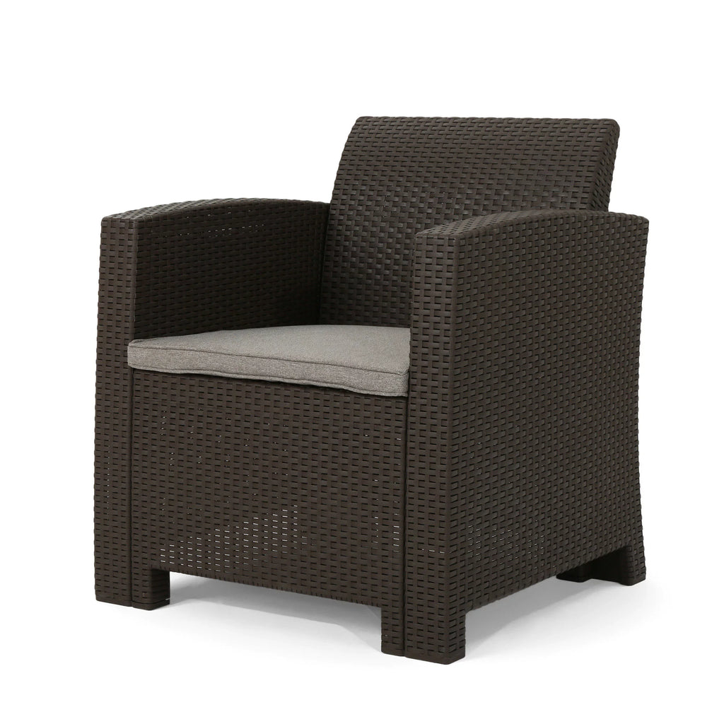 Ollie Pit, exterior 4-Seater with Brown Fire Beige Club Chat Mixed Wicker Set Chair and