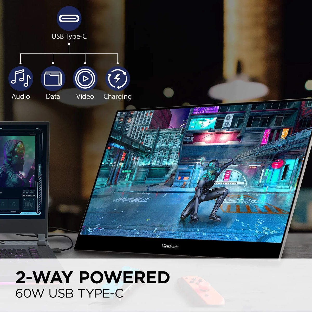 2 C, OLED Monitor VX1655-4K-OLED UHD 15.6 with in 60W Way Smart Mini Cover Inch Speakers, Portable Stand and Dual Powered ViewSonic USB with 4K HDMI, Built