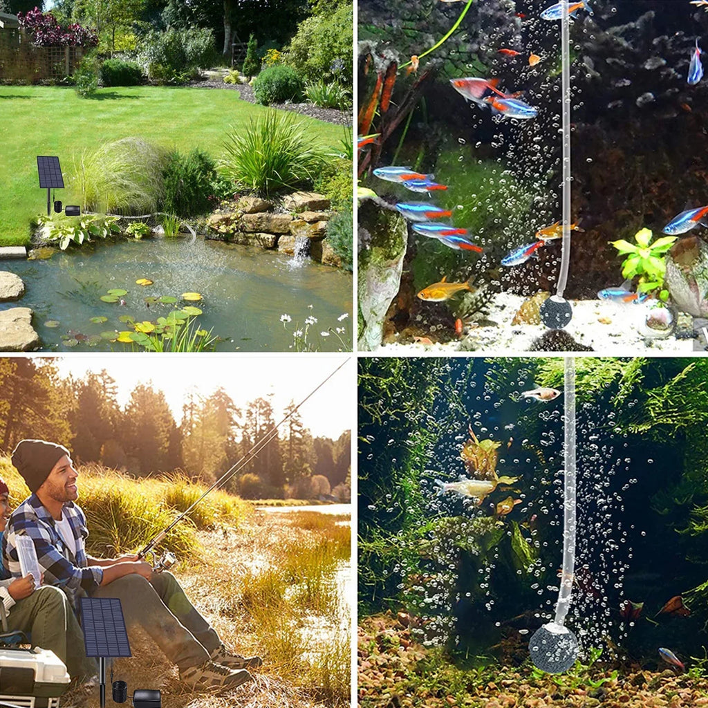 Air Stones Oxygen 2W Air Plug-in Pond Aquarium Aerator with Solar Pump Garden Oxygenator Bubble Pool Pump Pipe Fish Oxygen Fishing Fish Aerator moobody for